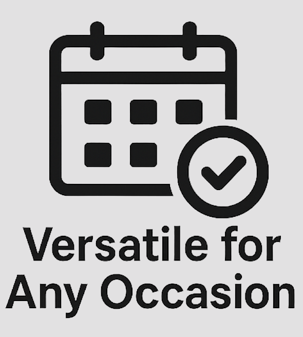 Calendar icon with a check mark and text 'Versatile for Any Occasion' on a white background